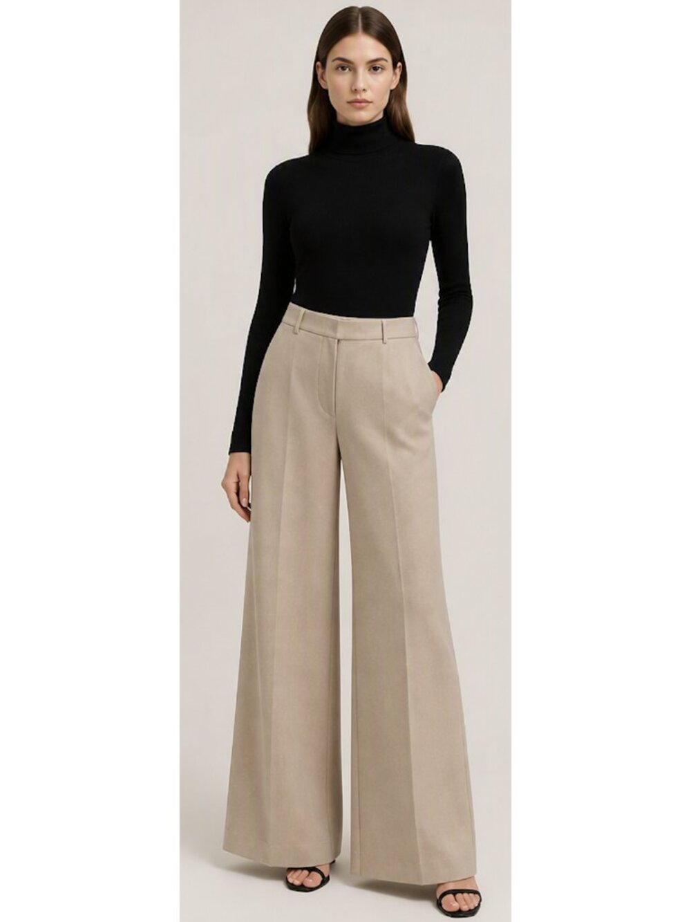 WOLFORD Wide Leg Pleat Front Trousers Pants Desert Camel Medium Minimalist